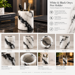 Porte-stylo en pierre d'onyx verte, pot à bougie naturel poli, organisateur de bureau rond, décoration Feng Shui pour la maison - Product Image 3