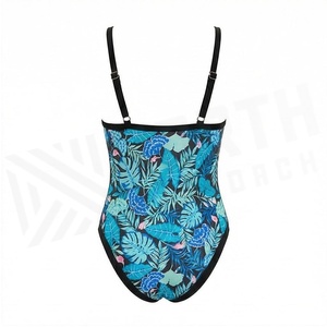Traje de baño de una pieza para mujer con cuello en V profundo, estampado tropical, ahuecado y elástico - Product Image 2