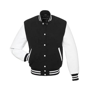 Veste d'hiver pour homme avec logo personnalisé, coupe ample, décontractée, en laine noire, manches blanches, col montant, coupe-vent, séchage rapide, écologique - Product Image 4