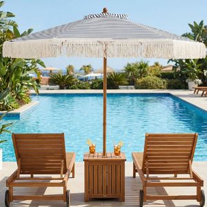Ombrellone da Patio Boho con Frange e Nappe da 7 Piedi, Ombrellone da Spiaggia Protettivo dal Sole con Base Elegante - Product Image 1