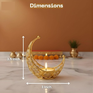 Classyo <b>Moon</b> Shaped <b>Crystal</b> Tea Light Candle Holders (Pack of 2) Stainless Steel Eco-Friendly Wedding Home Decor - Product Image 2