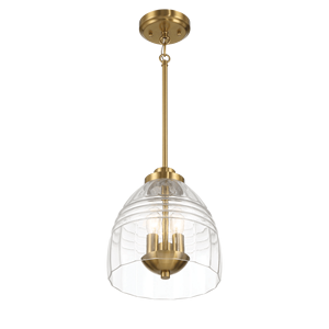Lampadario a 3 Candele in Vetro Trasparente e Ottone Satinato con Catena - Product Image 4