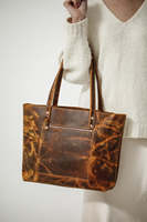 Bolso de Mano Premium ALBORZ para Mujer, Bolso Tote de Cuero Genuino Crazy Horse, Cierre de Cremallera, Logotipo Personalizado, Etiqueta Privada, Bolsos para Todas las Temporadas