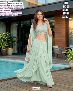 Conjunto de Lehenga Choli Elira Pastel Tradicional de Georgette Bordado - Largo hasta el Suelo, Secado Rápido, para Fiestas - Product Image 1