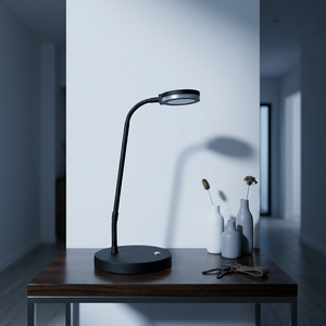 T1195 โคมไฟตั้งโต๊ะ LED แบบปรับได้ พลาสติกสีดำ แขนปรับได้ ควบคุมด้วยสวิตช์ AC 220V แสงสีขาวนวล ห้องอ่านหนังสือ ดีไซน์เรียบง่าย - Product Image 5