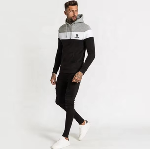 Chándal con Capucha para Hombre, Diseño Color Block, Manga Larga, Ropa Deportiva Casual, Negro, Gris, Blanco, Logotipo Frontal, Bolsillos Laterales, Corte Otoñal - Product Image 1