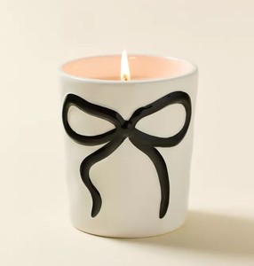 Bold <b>Bow</b> Accent Ceramic Candle Vessel Thick Wall Heat Resistant Smooth Gloss Finish Luxury Reusable Home Decor <b>Holder</b> - Product Image 3