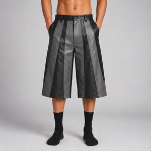 Factory Direct Oversized <b>Leather</b> Jorts Heavyweight PU Finish Oversized <b>Leather</b> <b>Shorts</b> for Boutique Retailers - Product Image 5