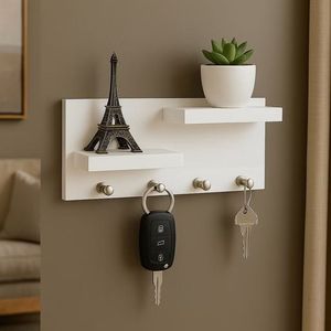 Natural Wooden <b>Key</b> <b>Hanger</b> Wall Organizer with Modern Multifunction Design 23x21cm for Living Room Kitchen Bathroom Office Decor - Product Image 2