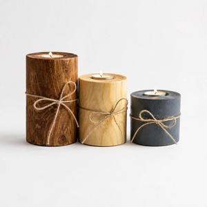 Ensemble de porte-bougies cylindriques en bois luxueux, fait main, respectueux de l'environnement, décoration d'intérieur - Product Image 1
