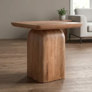 Solid Wooden Square Top Bedside <b>Coffee</b> Center <b>Table</b> Handcrafted Pillar Base End <b>Table</b> for Bedroom Living Room <b>Garden</b> Farmhouse - Product Image 4