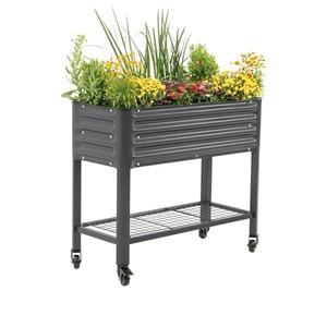 Teak Wood Premium Elevated <b>Planter</b> Brass Inlay Luxury Garden Stand Wholesale - Product Image 2