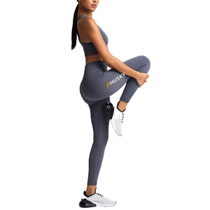 HUSKY Women's Ribbed Sports <b>Bra</b> Leggings Set <b>Blue</b> Seamless Fitness Wear Breathable Racerback Scoop Neck High Support - Product Image 6