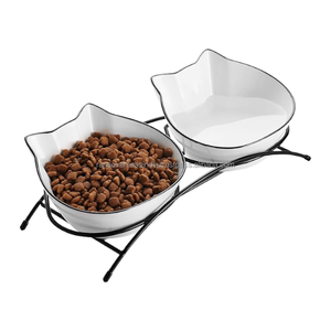 Juego de cuencos de cerámica para mascotas en forma de gato con elegante soporte de metal para alimentos, necesidades de agua, múltiples tamaños y opciones elegantes disponibles - Product Image 3