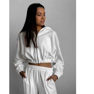 Ensemble de vêtements de sport de haute qualité à manches longues avec fermeture éclair, sweat à capuche, pantalon large à cordon de serrage, séchage rapide, 2 pièces - Product Image 6