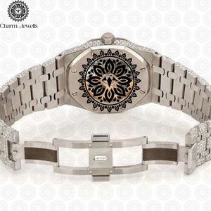 Montre mécanique de luxe pour femme Charm_Jewells en acier inoxydable, cadran rond, verre saphir, lunette sertie de diamants, fermoir pliant - Product Image 5