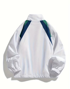 Men's <b>Square</b> Collar Color Blocking Zipper Jacket Casual Style <b>White</b> Green Navy - Product Image 2
