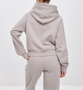 Unisex Light Grey Hooded Windproof 2 in 1 <b>Zip</b>-<b>Up</b> <b>Jacket</b> Loose Sweatpants Set Casual Full Length Solid Color Winter Wear - Product Image 5