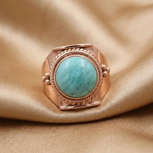 925 Sterling <b>Silver</b> Natural Larimar <b>Statement</b> <b>Ring</b> Handmade Boho Vintage Gemstone Rose & Yellow Gold Plated <b>Ring</b> For Women Gift - Product Image 5