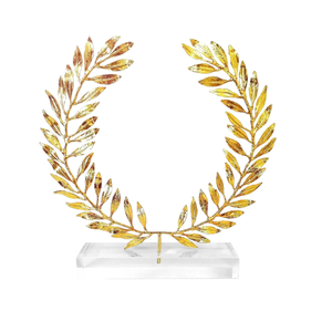 Metal Tabletop Decorative Showpiece Metal <b>Round</b> Gold Plated Leaf Sculpture on Marble Base for <b>Table</b> Decoration & Hotel Tabletop - Product Image 1
