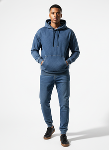 Ensemble de survêtement deux pièces personnalisé unisexe en jean, ensemble veste en jean délavé imprimé et pantalon en jean bleu pour homme - Product Image 5