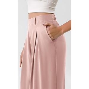 Pantalones Anchos Plisados de Cintura Alta para Mujer, Crepé, Color Sólido, Corte Holgado, Largos, Casuales, de Primavera - Product Image 4