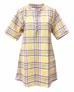 Camisa Holgada de Algodón Popelín para Mujer, Estilo Casual, Cuello Mao, Botones al Frente, Diseño a Cuadros Simple, Transpirable, para Primavera/Verano - Product Image 3