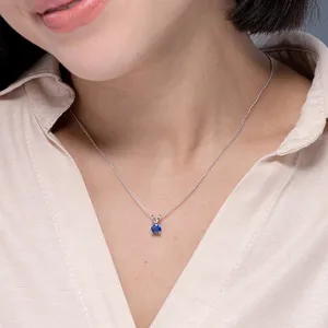 จี้ทองคำแท้ 14K ประดับพลอยไพลินสีน้ำเงินทรงกลมเจียระไนแบบธรรมชาติ ตัวเรือนแบบ V-Bale 4 ขา คุณภาพสูง ได้รับการรับรองจาก IGI - Product Image 5