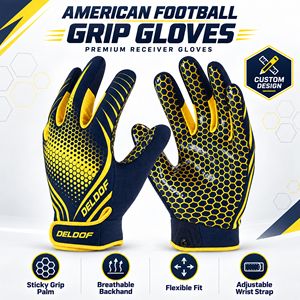 Gants de football personnalisés pour équipe, logo, nom et numéro personnalisés, paume antidérapante, gants de sport athlétiques, fermeture auto-agrippante. - Product Image 6