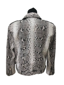 Men's Snake Skin Leather Moto Jacket Turn Down Collar Zipper Closure Slim Fit Autumn Wear Animal <b>Print</b> Regular Sleeve - Product Image 3