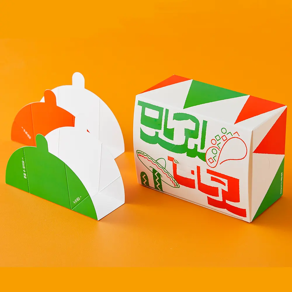 Cajas de embalaje de alimentos de papel reciclado de nuevo diseño con logotipo para tacos caja de papel para llevar imprime tu propio logotipo