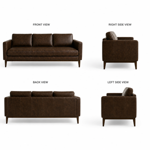 Luxury Dark <b>Brown</b> Leather <b>Sofa</b> with Solid Wood Legs Mid Century Modern 3 Seater Couch for Living Room Furniture - Product Image 4