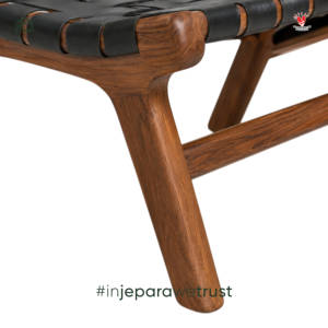 Mid Century Solid Wood Ottoman Black Woven Leather Footstool Lounge Chair <b>Footrest</b> for Hotel Villa Resort Living Room Furniture - Product Image 5