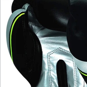 Leather Boxing <b>Gloves</b> Black with <b>Silver</b> Stripe Velcro Closure Breathable for Adults Training Gear - Product Image 6