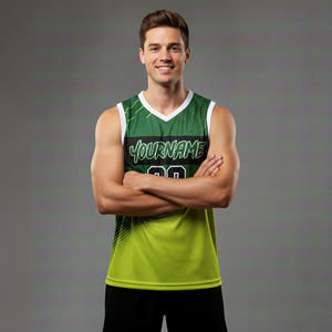 Camiseta de Baloncesto Sublimada Personalizada para Hombre, Degradado Verde, Sin Mangas, Absorbe la Humedad, 100% Poliéster, Cuello en V - Product Image 6