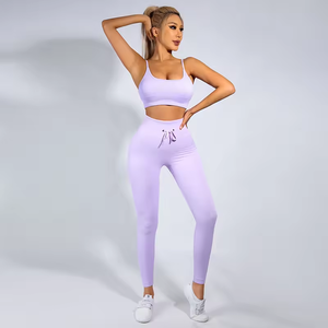 Ensemble de vêtements de sport pour femme : débardeur et leggings personnalisés, nouvelle conception, taille élastique, tissu confortable. - Product Image 5