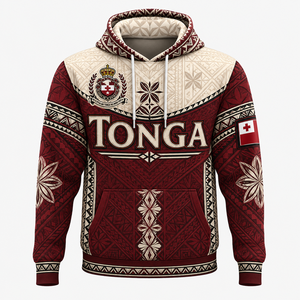 Sweat à capuche unisexe avec drapeau national des Tonga, imprimé tribal et motif de blason pour adultes - Product Image 1