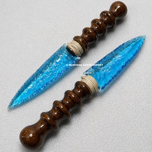 MUNTAHA AGATE Athame en obsidienne aqua polie de 10 pouces, fabriqué à la main, avec manche, pour les rituels païens et la décoration intérieure - Product Image 1