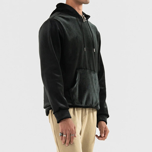 Sweat-shirt à capuche vintage en velours noir pour homme, coupe oversize, en coton épais, streetwear, logo personnalisé, vêtements décontractés d'hiver - Product Image 2