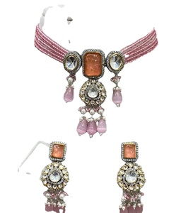 Luxe véritable Kundan plaqué or collier ras du cou boucles d'oreilles ensemble mariages anniversaires avec Moissanite laiton idée cadeau parfaite - Product Image 1