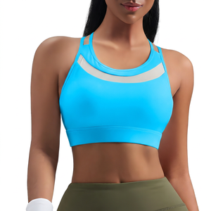 Soutien-gorge de sport blanc pour femme avec empiècements en mesh, maintien moyen, pour le yoga et l'entraînement - Product Image 4