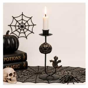 Porte-bougie d'Halloween en fer, motif citrouille et silhouette de fantôme, style vintage noir mat, centre de table pour maison hantée - Product Image 6