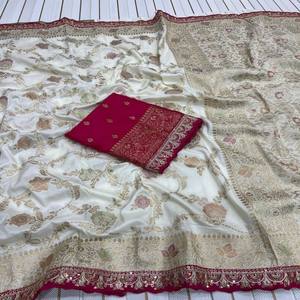 VASTRA COTTAGE Sari de Seda Dola con Bordado Meenakari Zari, Cordón y Lentejuelas, con Blusa en Contraste, para Uso Festivo - Product Image 4