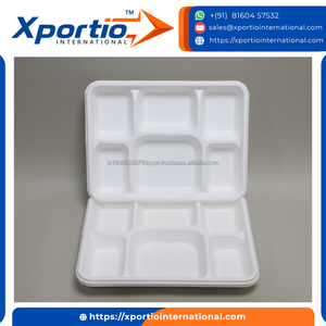 Assiette carrée biodégradable en bagasse blanche 350 ml à 4/5/6 compartiments pour l'emballage primaire des repas, idéale pour les hôtels et l'usage domestique - Product Image 4