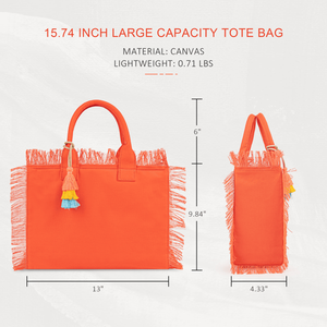 Borsa Tote in Tela con Motivo a Tinta Unita per Donna, con Manico Superiore a Nappina e Chiusura con Cerniera - per Lavoro, Viaggi, Spiaggia, Palestra e Shopping - Product Image 3
