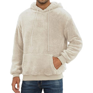 Sweat-shirt à capuche en sherpa crème pour homme, coupe classique, décontracté, hiver, avec poche - Product Image 1