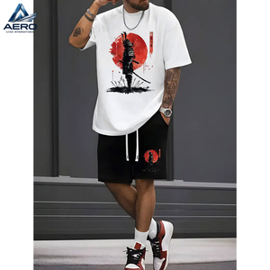 Ensembles T-shirt et short pour hommes, col rond, manches courtes, vente en gros, mode décontractée, été - Product Image 3