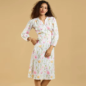 Robe longue légère et confortable pour les occasions spéciales, broderie artisanale Siddharth, nouveau design, imprimé au bloc, en georgette, écologique et naturelle. - Product Image 1