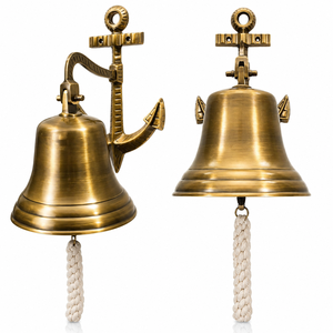 Campana de Pared de Latón Macizo con Forma de Ancla de 7 Pulgadas, Campana Náutica Decorativa para Puerta, Decoración para Recepción, Iglesia, Hogar, Acabado Antiguo Pulido - Product Image 1