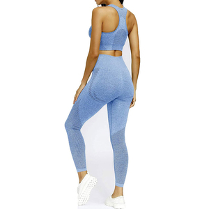 Women Yoga Set Blue <b>Mesh</b> <b>Crop</b> <b>Top</b> High Waist Leggings Seamless Breathable 2 Piece Workout Fitness Wear - Product Image 4